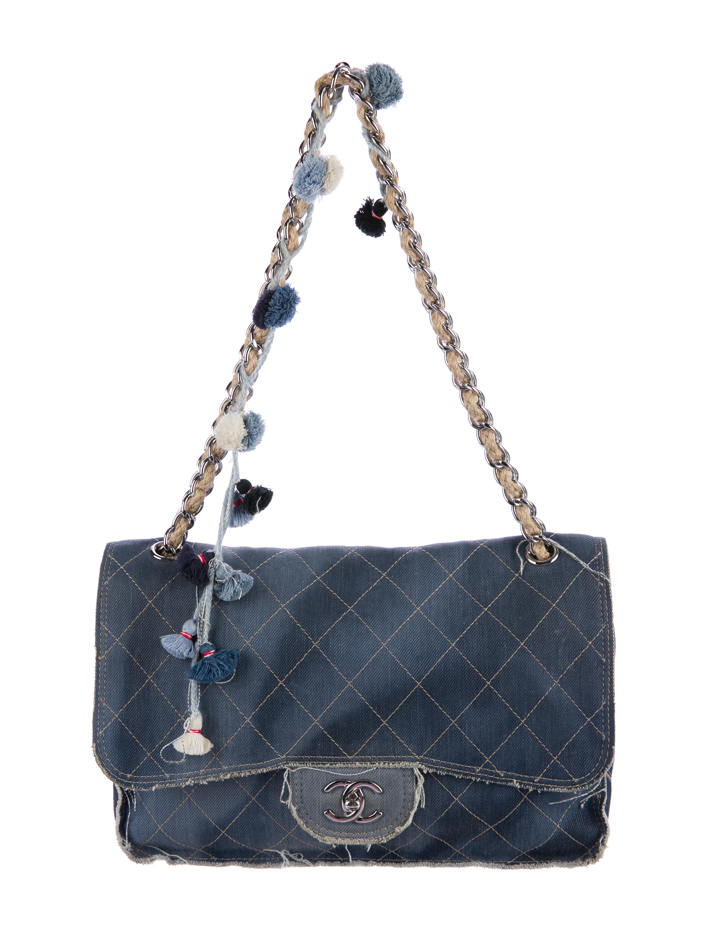 Chanel 2015 Large ParisDubai Denim Flap Bag Blue Shoulder Bags