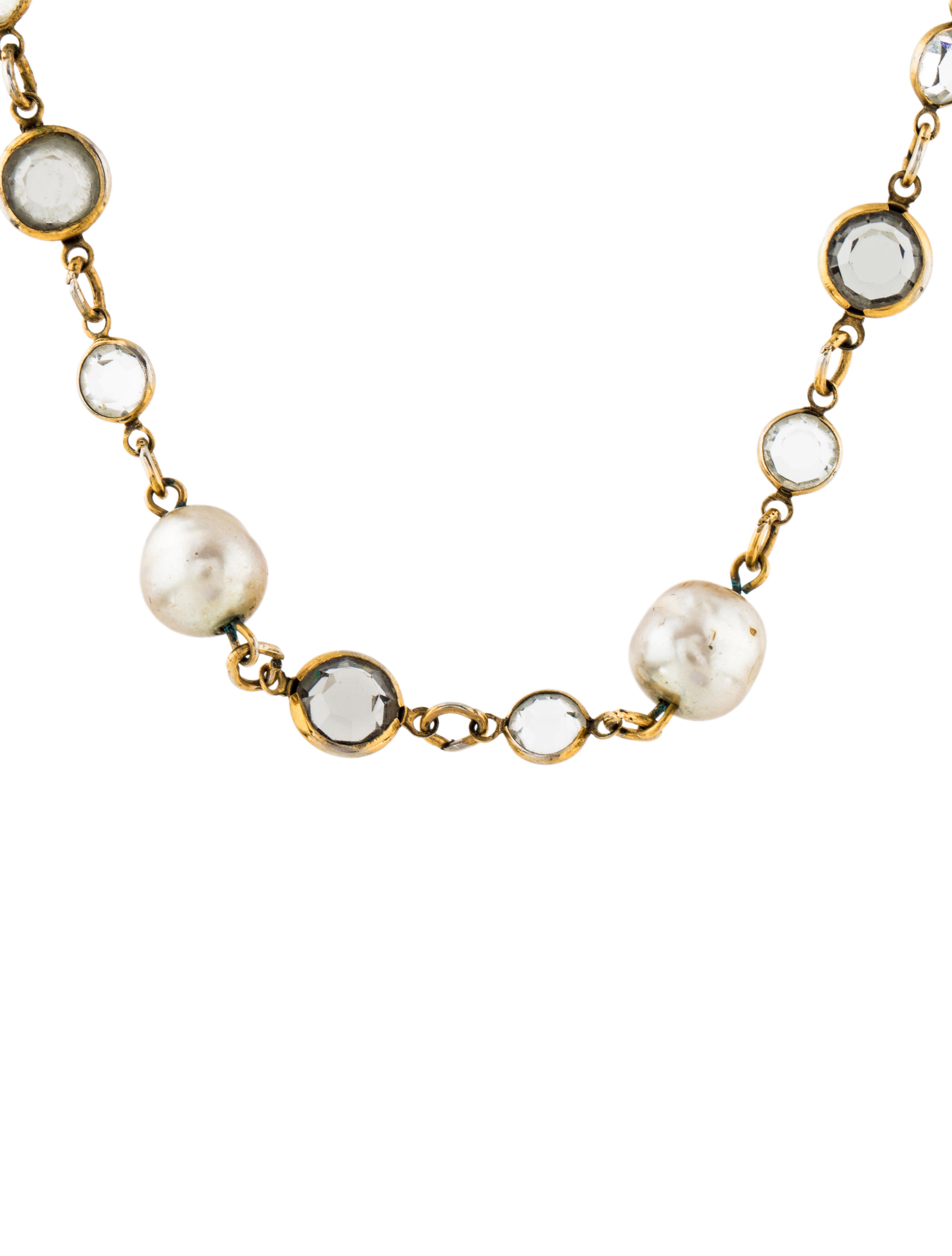 Chanel Faux Pearl & Crystal Sautoir Necklace GoldTone Metal Chain