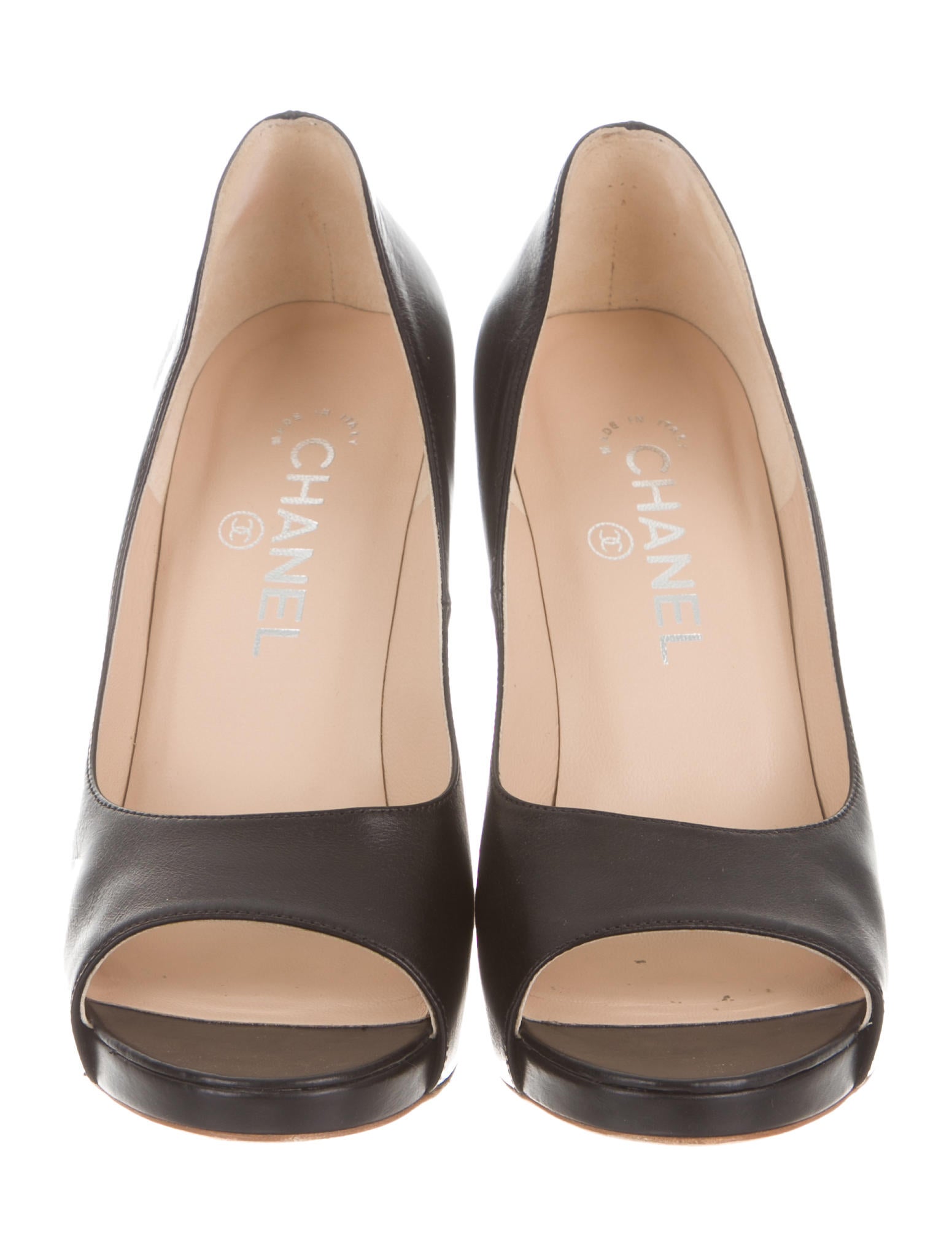 chanel peep-toe chain-link pumps - shoes - cha239029 | the real