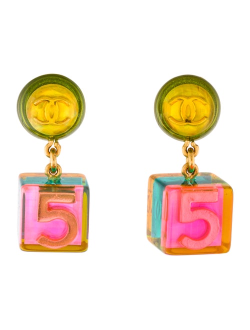 Chanel CC No. 5 Lucite Cube Drop Earrings