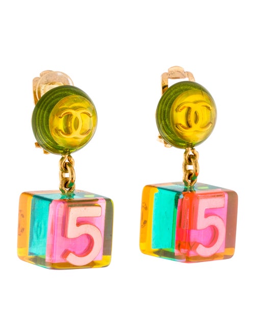 Chanel CC No. 5 Lucite Cube Drop Earrings