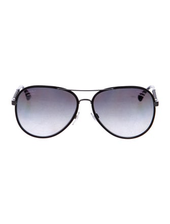 Chanel Leather-Trimmed Chain-Link Aviator Sunglasses