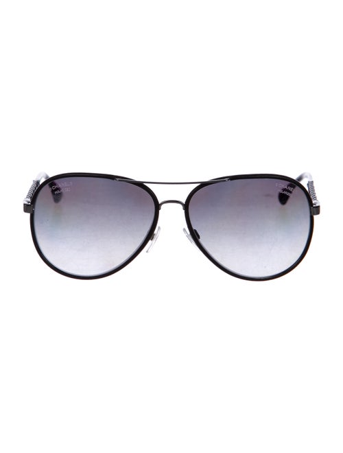 Chanel Leather-Trimmed Chain-Link Aviator Sunglasses
