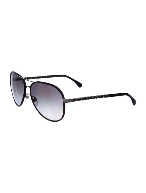 Chanel Leather-Trimmed Chain-Link Aviator Sunglasses