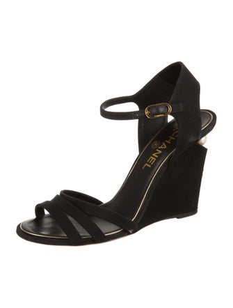 Chanel Pearl-Embellished Wedge Sandals