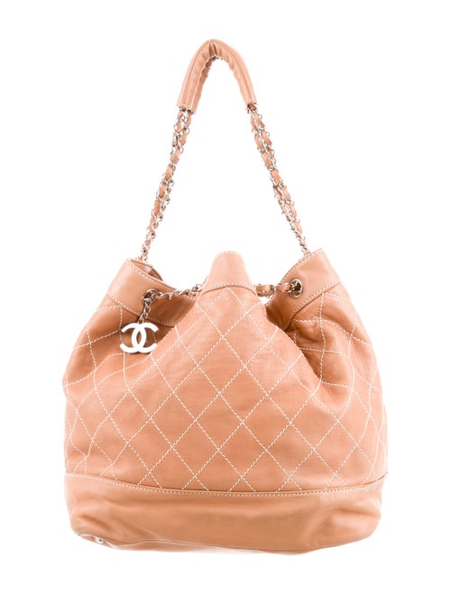 Chanel Surpique Drawstring Bucket Bag silver