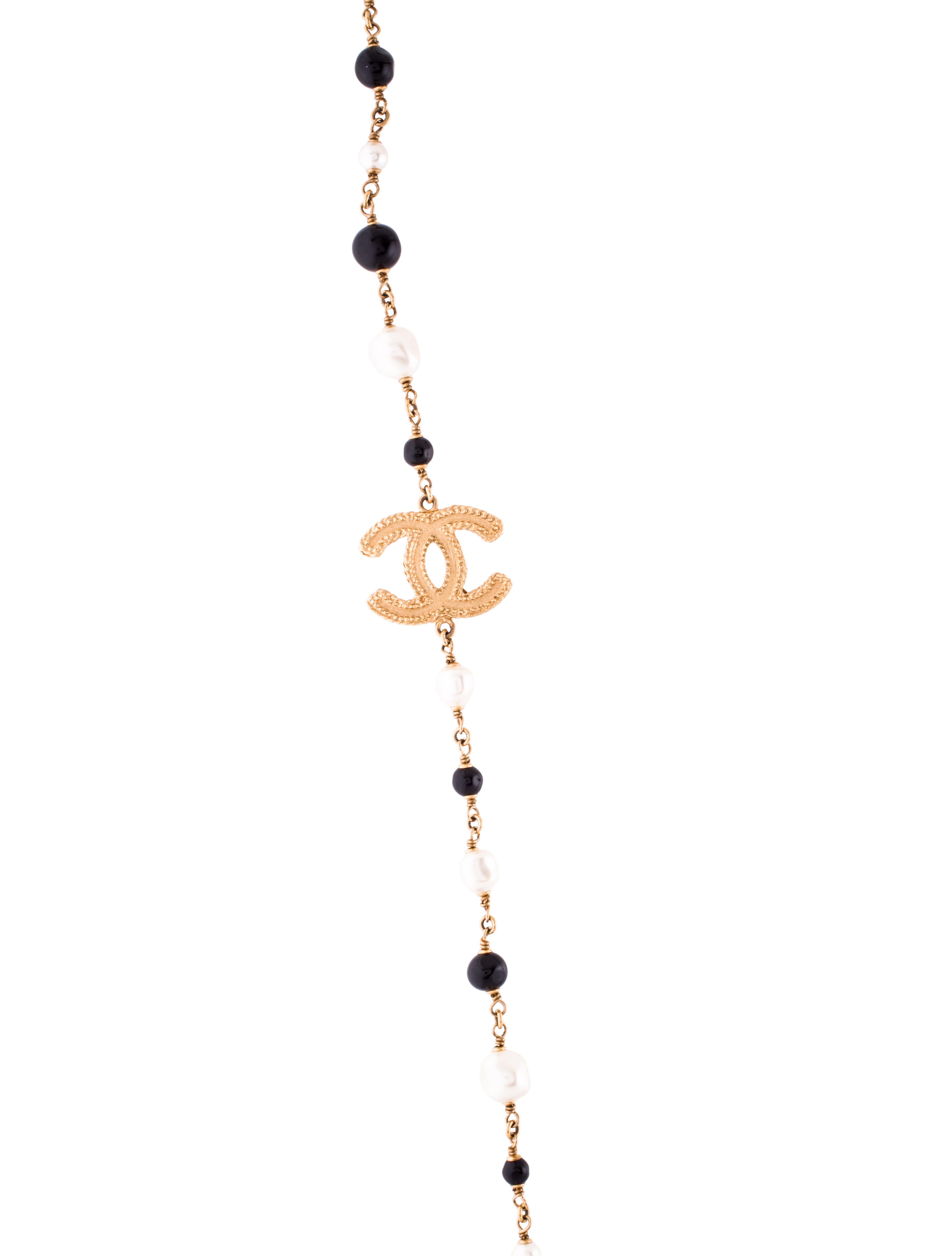 Chanel Faux Pearl & Resin CC Necklace GoldTone Metal Station