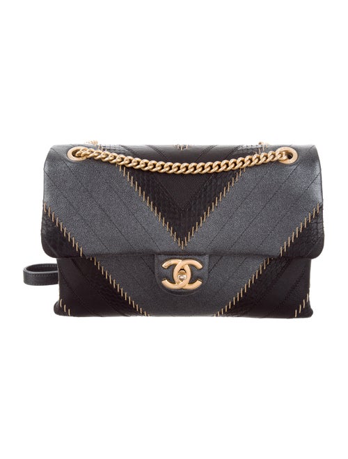 Chanel 2017 Patchwork Python Chevron Flap Bag