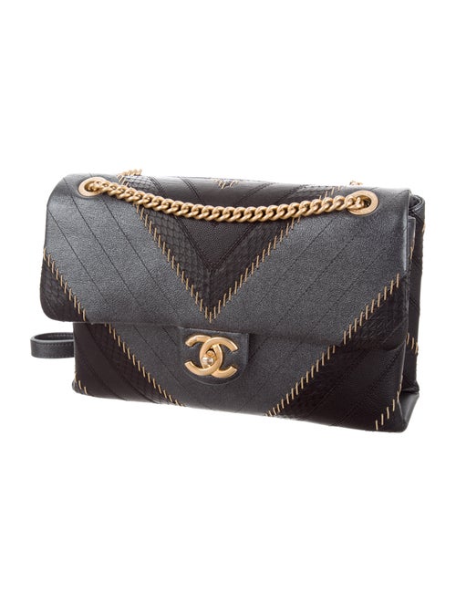 Chanel 2017 Patchwork Python Chevron Flap Bag