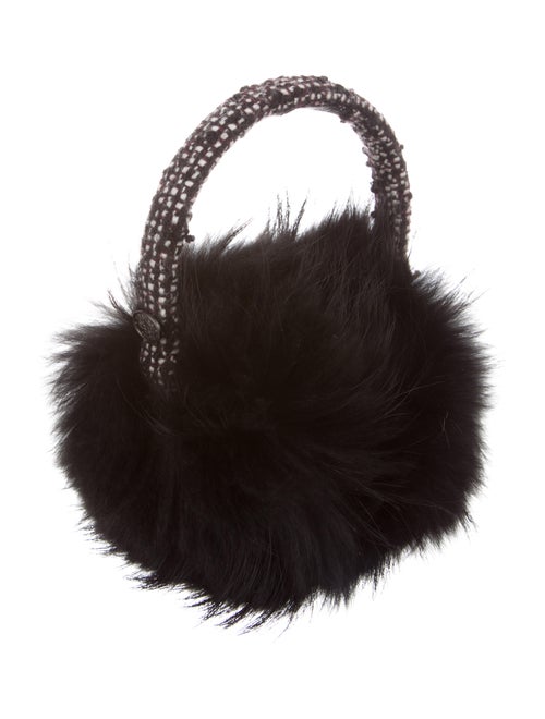 Chanel Tweed Fur-Trimmed Earmuffs Black
