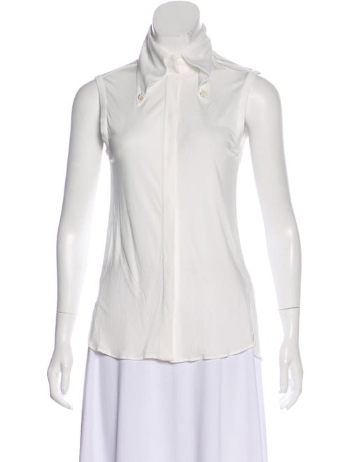 Chanel Sleeveless Collared Top White