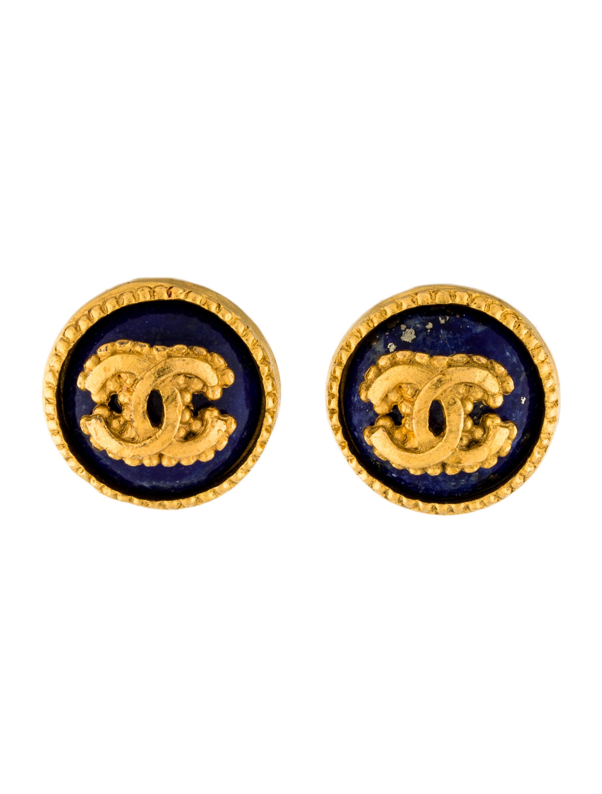 Chanel Lapis Lazuli CC Logo Clip-On Earrings