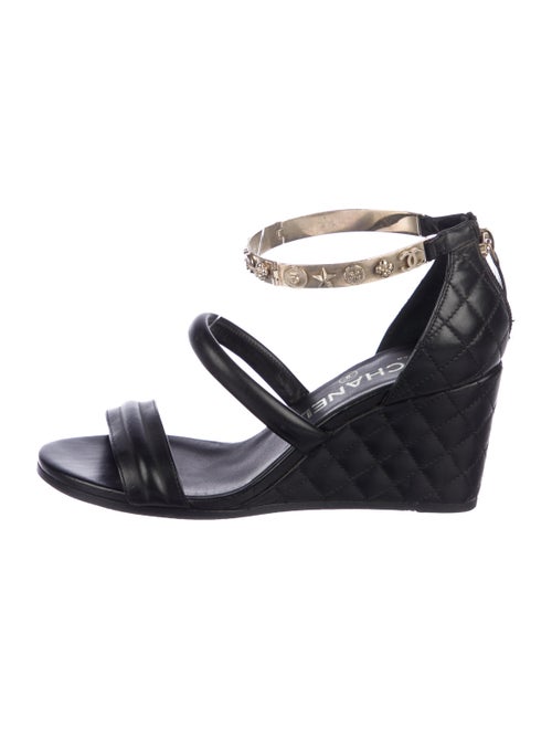 Chanel Leather Ankle Strap Wedges Black