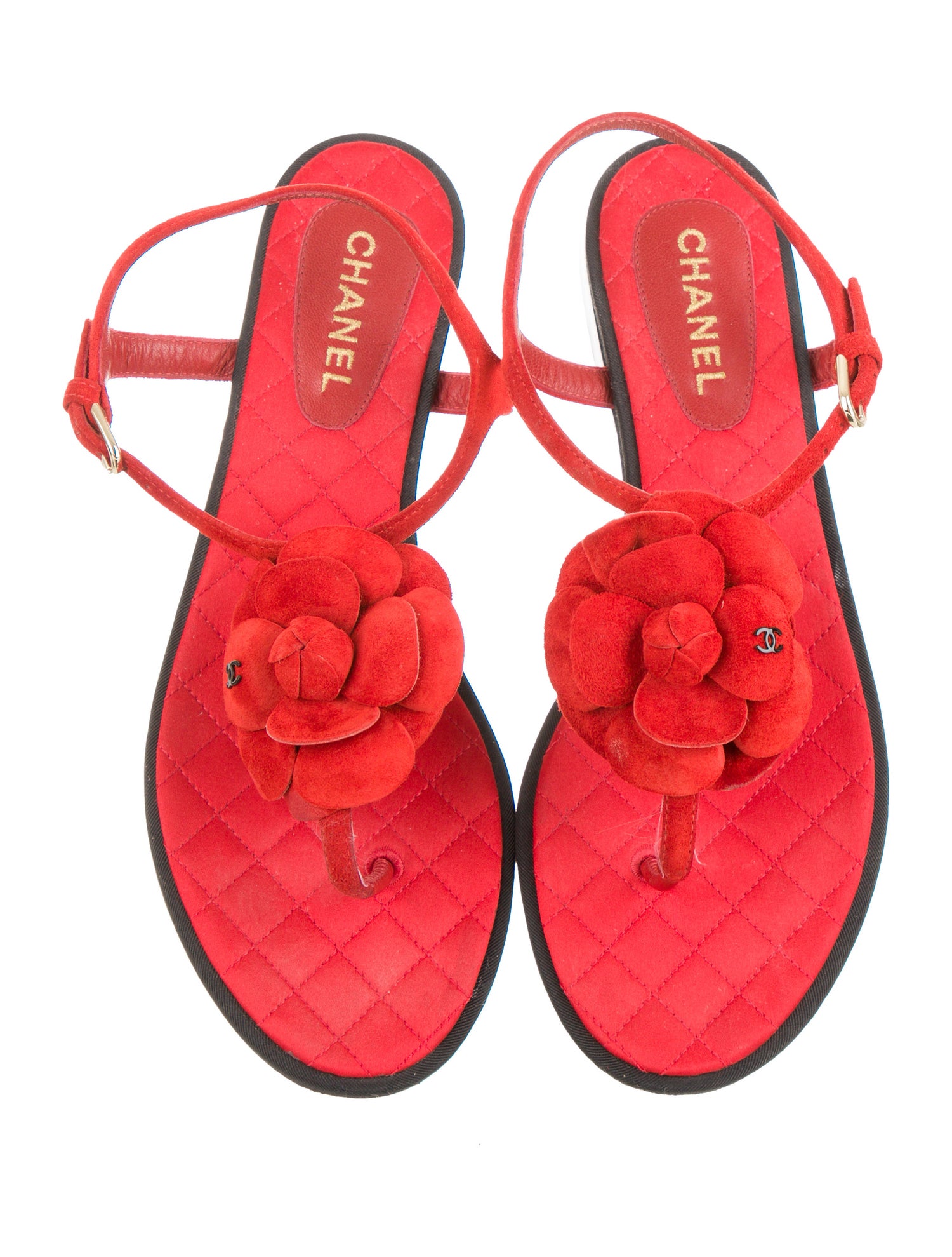 Chanel Camellia Suede Thong Sandals Shoes CHA430763 The RealReal