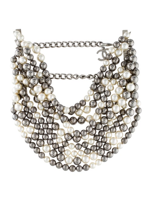 Chanel Faux Pearl Multistrand Choker Silver