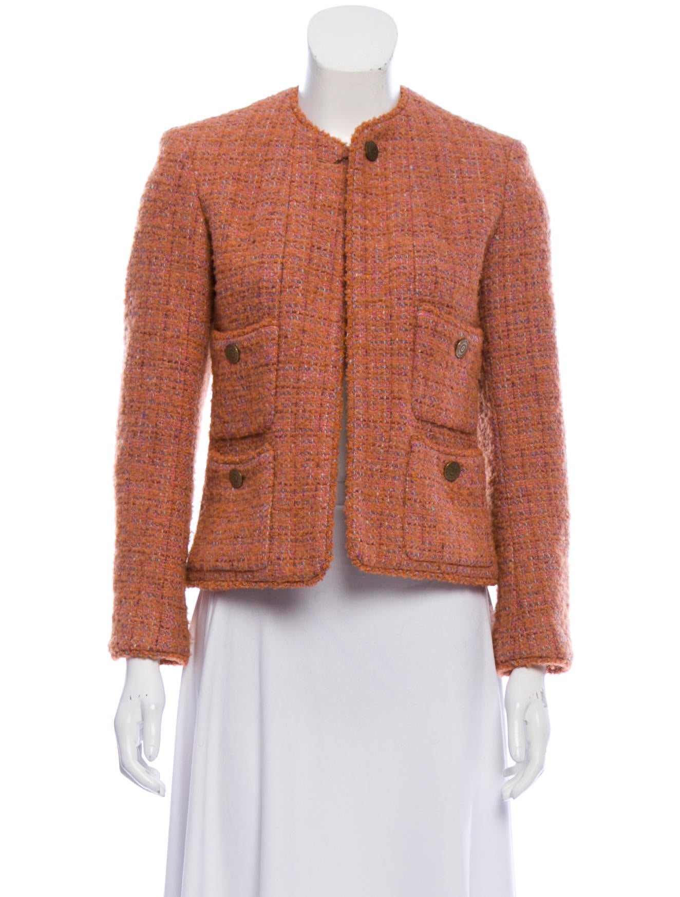 Chanel Vintage Tweed Wool Jacket Orange Jackets, Clothing CHA435274