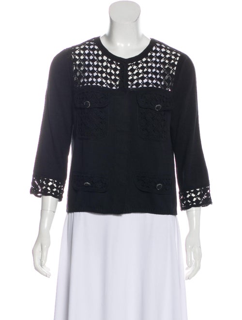 Chanel Crochet-Paneled Knit Cardigan Black