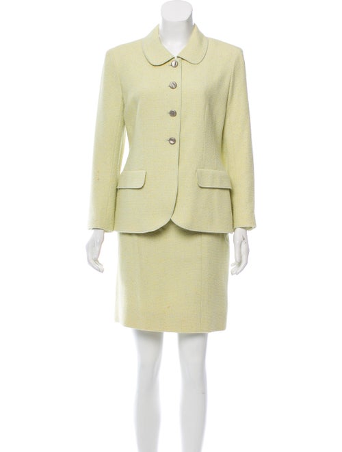 Chanel Vintage Tweed Skirt Suit Lime