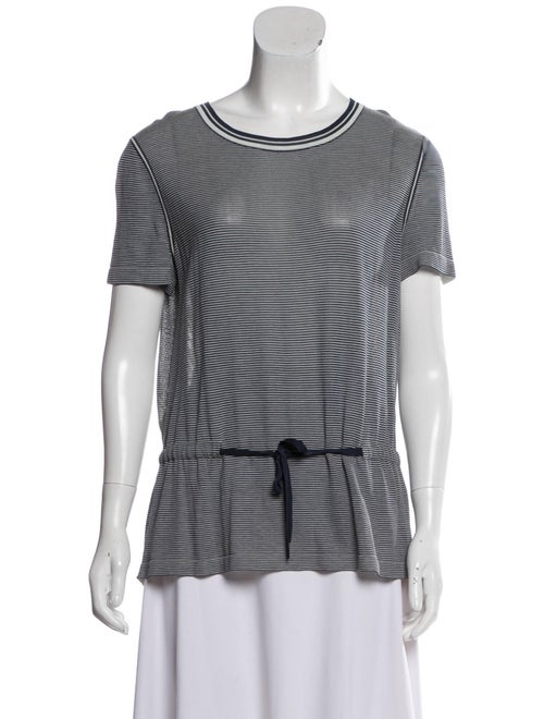 Chanel Striped Scoop Neck T-Shirt Blue