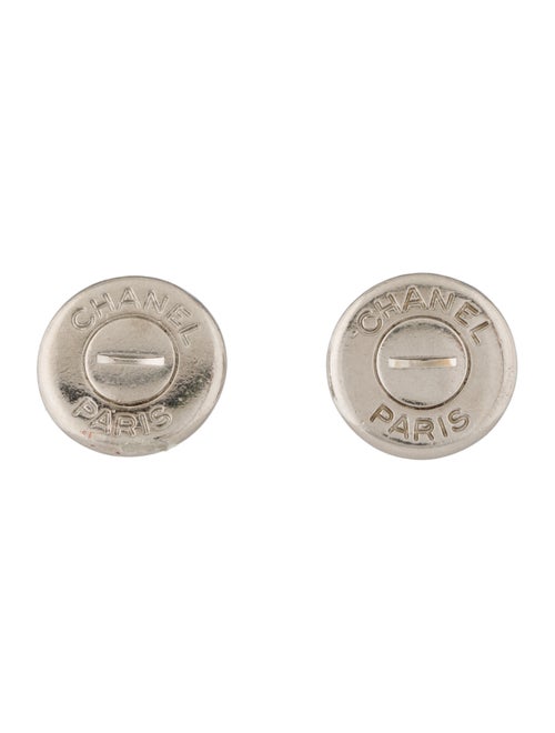 Chanel Button Clip-On Earrings Silver