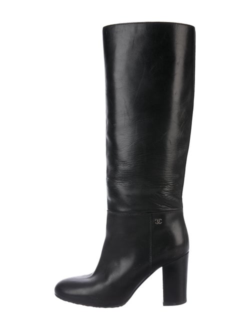Chanel CC Leather Knee-High Boots Black