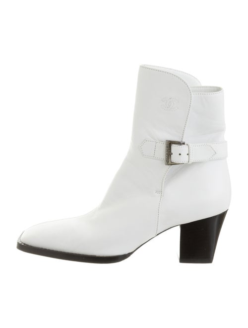 Chanel Square-Toe Ankle Boots White