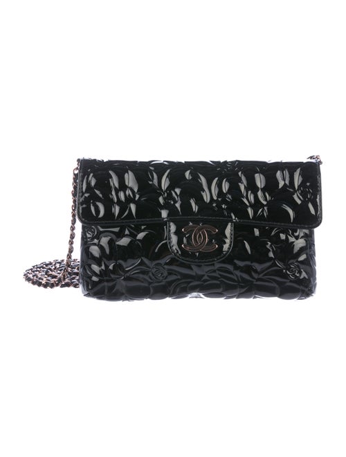 Chanel Patent Camellia Flap Shoulder Bag Black