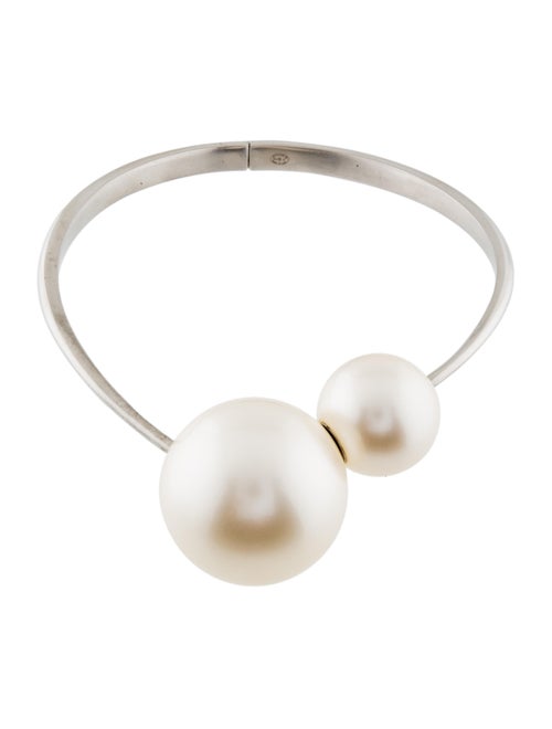 Chanel Faux Pearl Hinged Choker Necklace silver