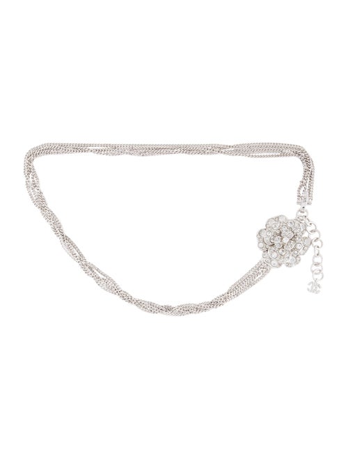 Chanel Crystal Camellia Chain Belt Silver