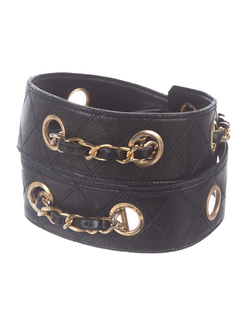 Chanel Vintage Quilted Grommet Belt Black