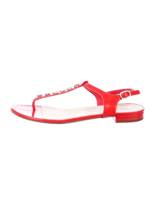 Chanel Leather T-Strap Sandals Red