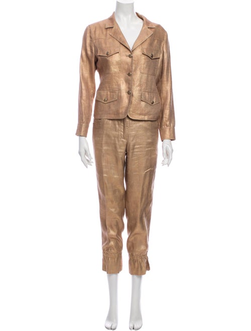 Chanel 2005 Linen Skirt Suit Gold