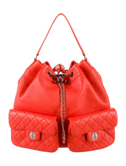 Chanel Quilted CC Drawstring Backpack silver