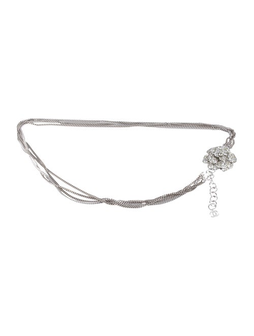 Chanel Crystal Camellia Chain Belt Silver