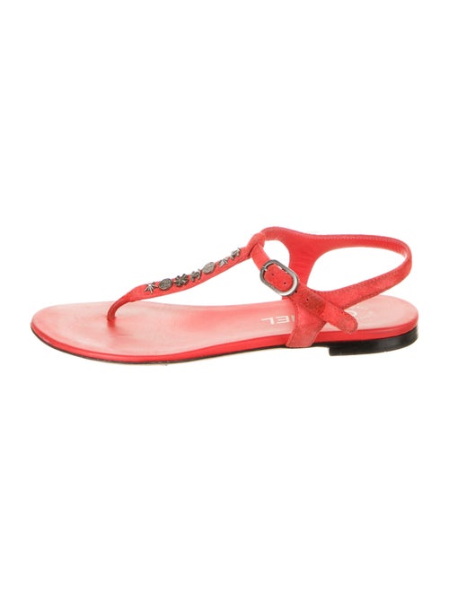 Chanel Suede T-Strap Sandals Red