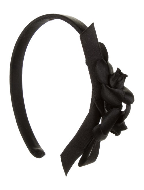 Chanel Camellia Satin Headband Black