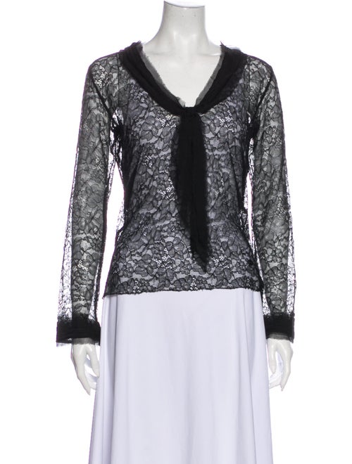 Chanel 2004 Sheer Lace Blouse Top Black