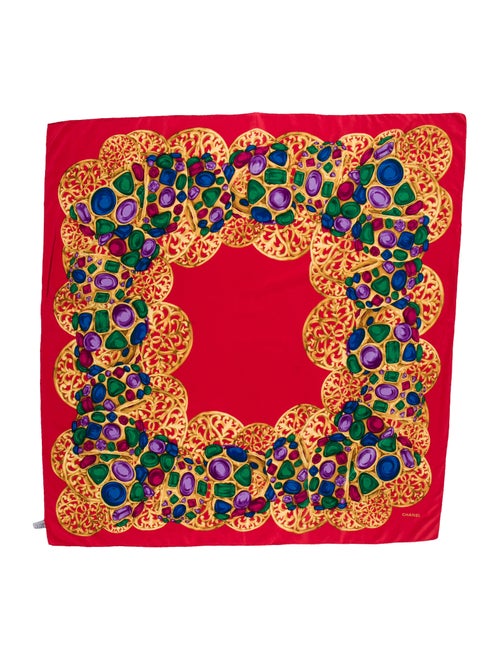 Chanel Gripoix Silk Scarf Red