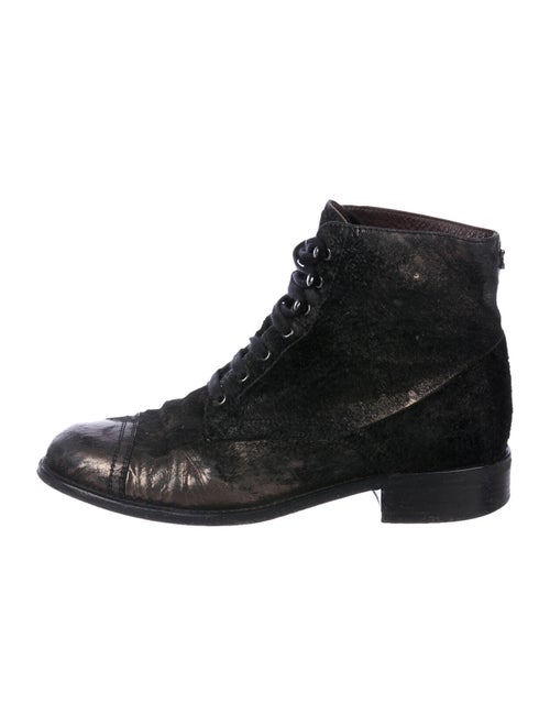 Chanel Metallic Distressed Combat Boots Interlocki