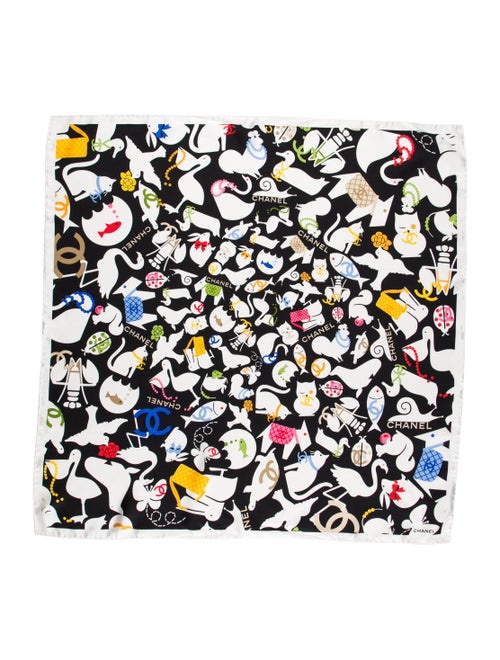 Chanel Printed Silk Scarf w/ Tags Black