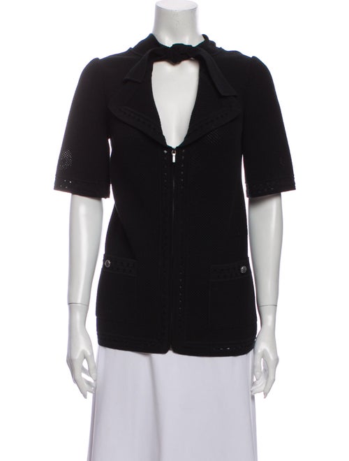 Chanel 2015 Knit Short Sleeve Cardigan Sweater Bla