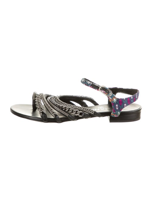 Chanel Chain-Link Tweed Sandals Tweed Pattern Sand