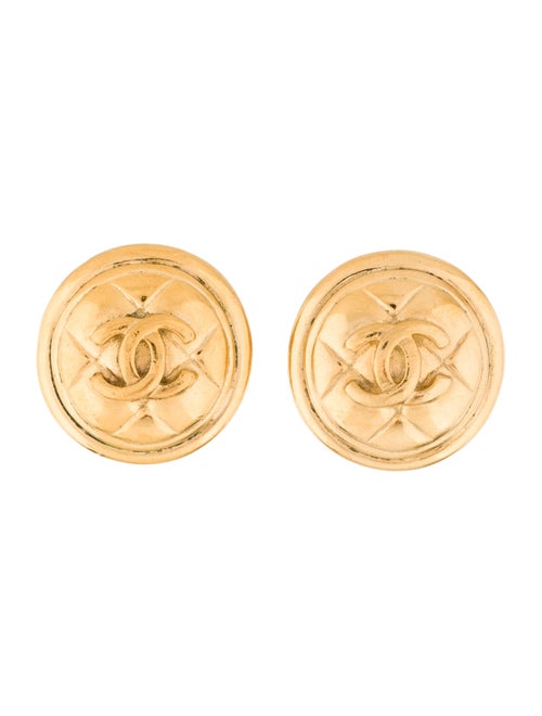 Chanel Vintage CC Quilted Clip-On Earrings Gold