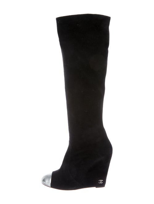 Chanel Suede Wedge Boots Suede Boots Black