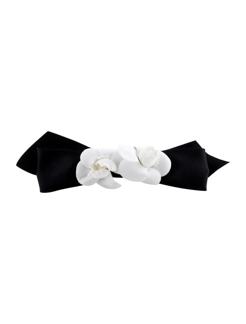Chanel Vintage Camellia Bow Barrette Black