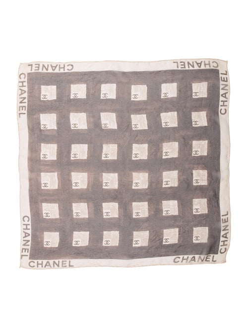 Chanel Silk Geometric Scarf Brown