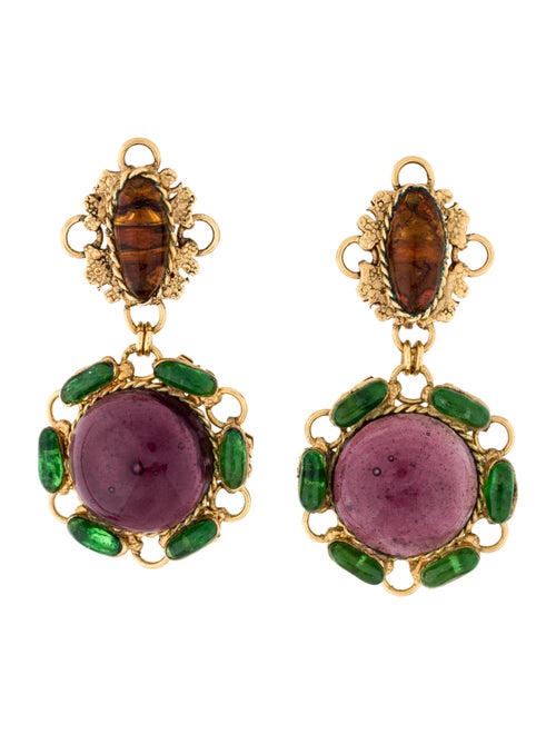 Chanel Vintage Gripoix Drop Earrings Gold