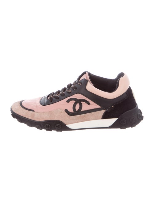 Chanel Suede Colorblock Pattern Sneakers Pink