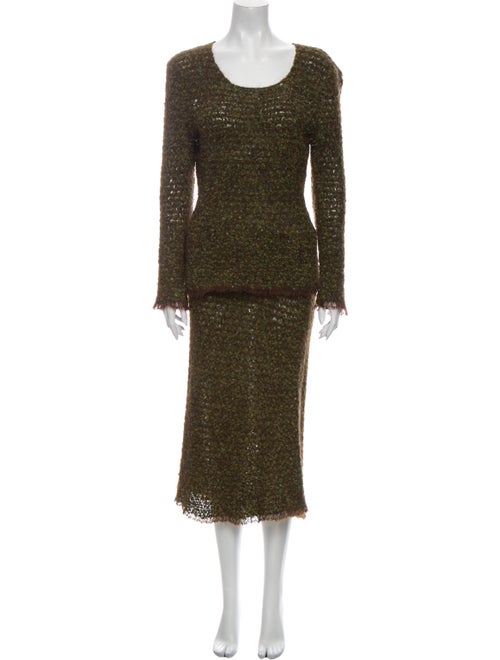 Chanel 1998 Tweed Pattern Skirt Set Green