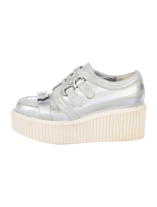 Chanel Lamé Boy Creepers Wedge Sneakers Silver